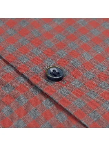 Germirli Gray Red Button-down Collar Albini Tailor Fit Relaxed Fit Checkered Thin Flannel Shirt - 4