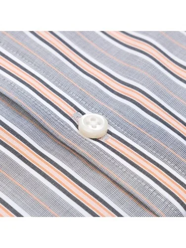 Germirli Grey Salmon Striped Button-Down Collar Pocket Tailor Fit Cotton Shirt - 3