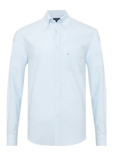 Ice Blue Button Down Collar Pocket Tailor Fit Oxford Sport Shirt with Germirli - 1