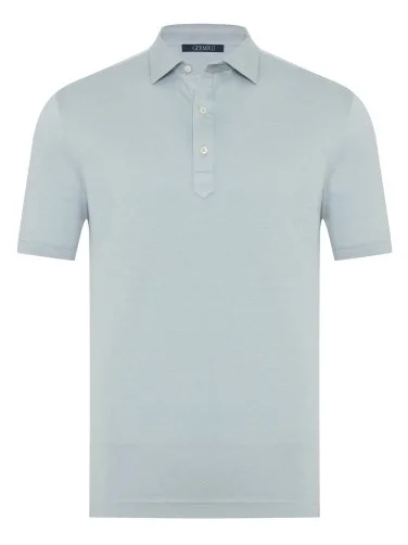 Germirli Ice Blue Piquet Shirt Collar Regular Fit Mercerized Cotton Tencel T-Shirt - 1