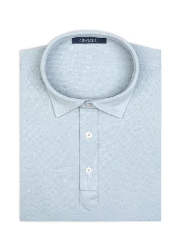 Germirli Ice Blue Piquet Shirt Collar Regular Fit Mercerized Cotton Tencel T-Shirt - 2