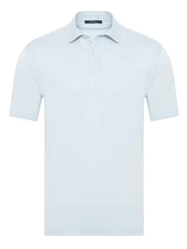 Germirli Ice Blue Piquet Shirt Collar Regular Fit Mercerized Cotton Tencel T-Shirt - 1