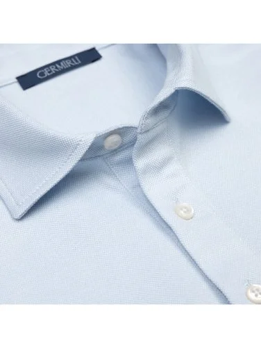 Germirli Ice Blue Piquet Shirt Collar Regular Fit Mercerized Cotton Tencel T-Shirt - 2