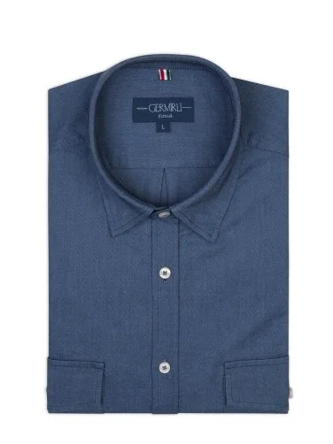 Germirli Indigo Blue Hidden Button Collar Flap Pocket Tailor Fit Sport Oxford Men's Shirt - 3
