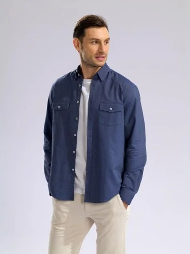 Germirli Indigo Blue Hidden Button Collar Flap Pocket Tailor Fit Sport Oxford Men's Shirt - 2