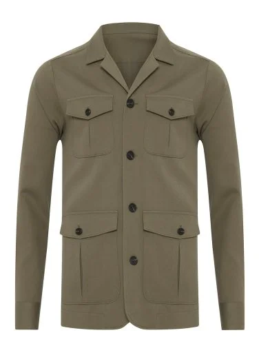 Germirli Khaki Color Utility Flap Pocket Cotton Jacket Shirt - 2