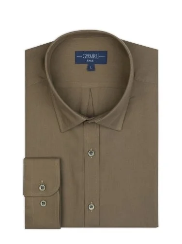 Germirli Khaki Twill Texture Soft Collar Tailor Fit Cotton Wool Shirt - 2