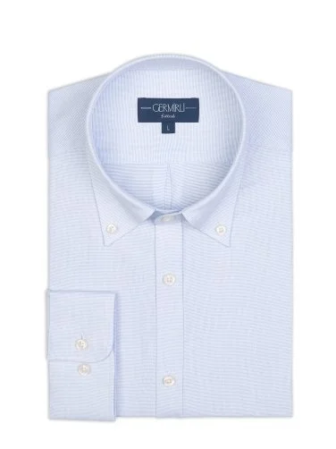 Germirli Light Blue Micro Pattern Oxford Button-down Collar Tailor Fit Shirt - 2