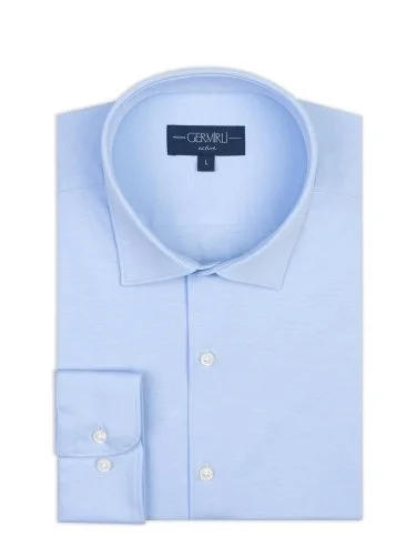 Germirli Light Blue Soft Collar Albini 3D Germirli Slim Fit Active Textured Shirt - 2