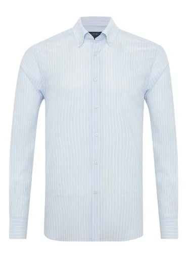 Light Blue Voile Button-Down Collar Tailor Fit Cotton Shirt with Germirli - 1
