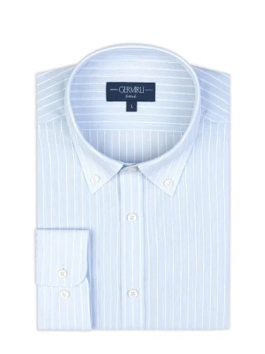 Light Blue Voile Button-Down Collar Tailor Fit Cotton Shirt with Germirli - 2
