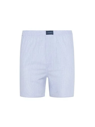 Light Blue and White Gingham Patterned Cotton Boxer Shorts with Germirli - 1