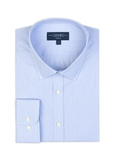 Germirli Light Blue White Striped Soft Collar Tailor Fit Shirt - 2