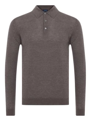 Germirli Light Brown Buttoned Polo Collar Regular Fit Extra Fine Wool Men's Sweater - 1