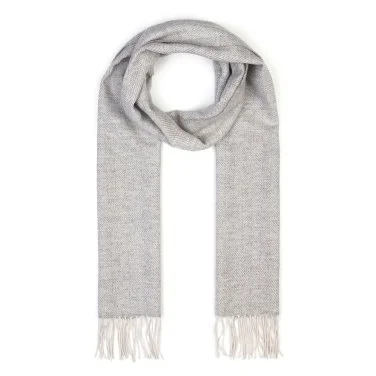 Light Grey Herringbone Wool Scarf with Germirli - 1