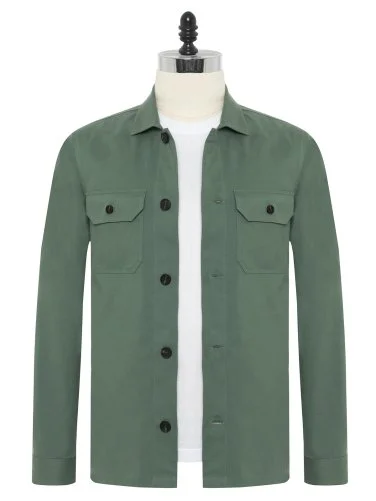 Germirli Light Green Twill Texture Tailor Fit Cotton Elastane Jacket Shirt - 1