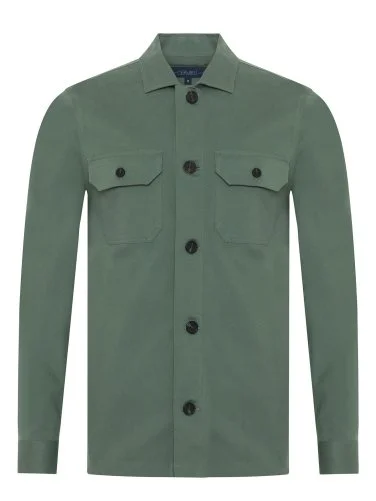 Germirli Light Green Twill Texture Tailor Fit Cotton Elastane Jacket Shirt - 2