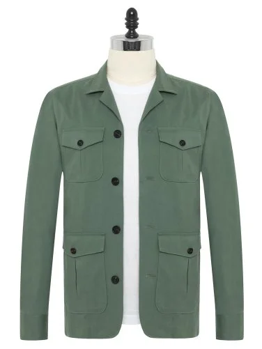 Germirli Light Green Twill Texture Tailor Fit Cotton Elastane Utility Jacket Shirt - 1