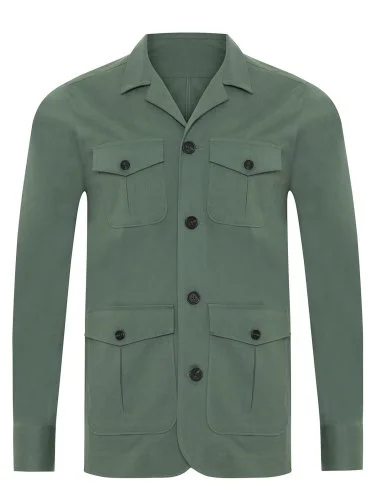 Germirli Light Green Twill Texture Tailor Fit Cotton Elastane Utility Jacket Shirt - 2