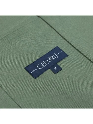 Germirli Light Green Twill Texture Tailor Fit Cotton Elastane Utility Jacket Shirt - 4
