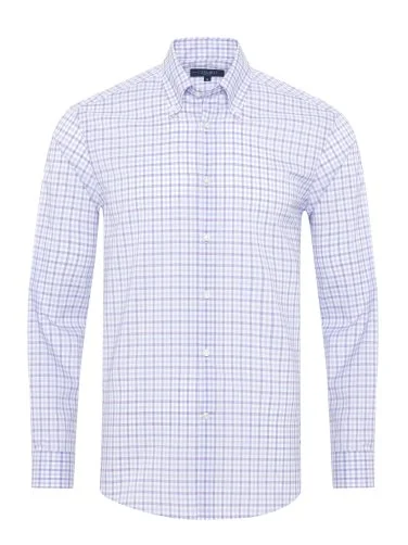 Germirli Lilac Blue White Checkered Button-down Collar Tailor Fit Journey Non Iron Cotton Shirt - 1