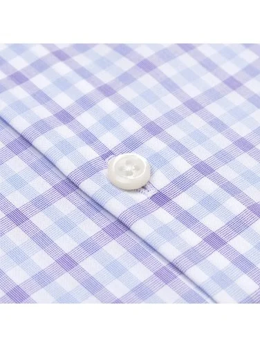 Germirli Lilac Blue White Checkered Button-down Collar Tailor Fit Journey Non Iron Cotton Shirt - 3