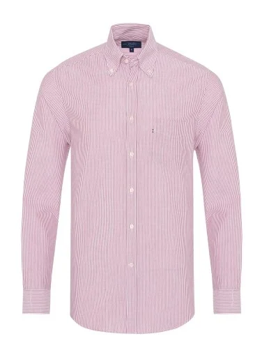 Germirli Burgundy Striped Button-Down Collar Pocket Tailor Fit Sport Oxford Men's Shirt - 3