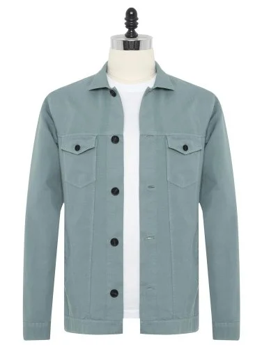 Germirli Mineral Green Vintage Fillet Pocket Cotton Linen Jacket Shirt - 1