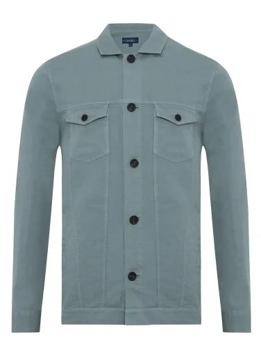 Germirli Mineral Green Vintage Fillet Pocket Cotton Linen Jacket Shirt - 2