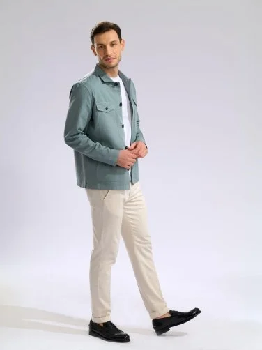 Germirli Mineral Green Vintage Side Pocket Cotton Linen Jacket Shirt - 4