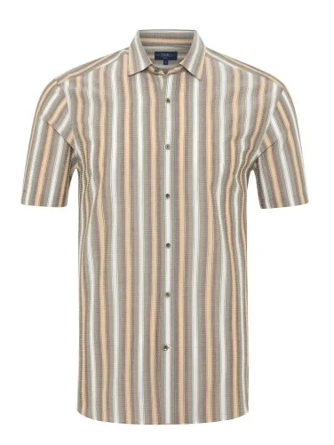 Germirli Multicolor Striped Tailor Fit Soft Collar Seersucker Men's Short Sleeve Cotton Shirt - 1