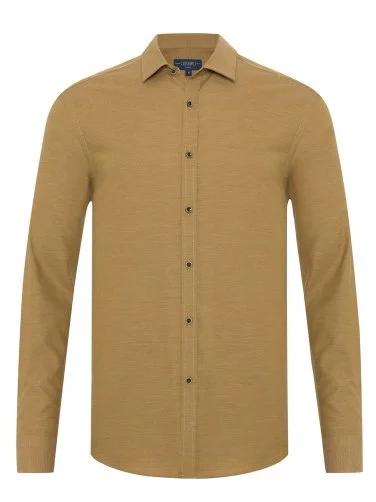 Germirli Mustard Twill Texture Soft Collar Tailor Fit Cotton Shirt - 1