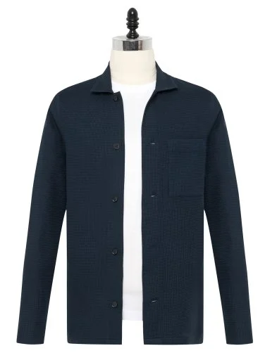 Germirli Navy Blue 3D Waffle Texture Cotton Jacket Shirt - 1