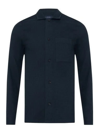 Germirli Navy Blue 3D Waffle Texture Cotton Jacket Shirt - 2