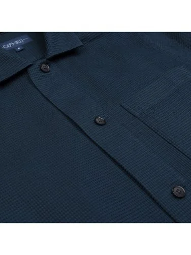 Germirli Navy Blue 3D Waffle Texture Cotton Jacket Shirt - 3