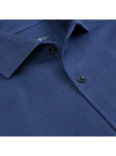 Germirli Navy Blue Knitted Fabric Lapel Collar Tailor Fit Cotton Shirt - 1