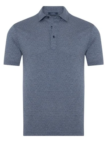 Germirli Navy Blue Piquet Patterned Shirt Collar Regular Fit T-Shirt - 1