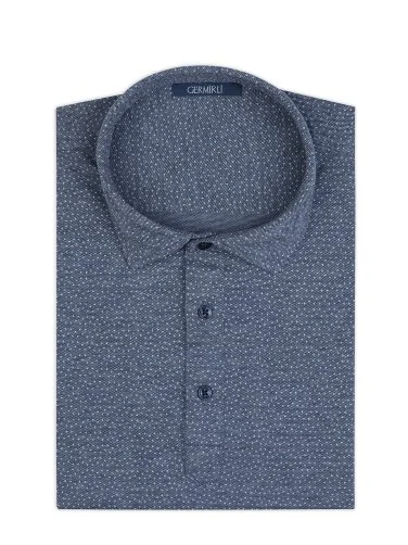 Germirli Navy Blue Piquet Patterned Shirt Collar Regular Fit T-Shirt - 2