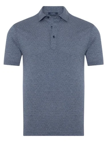 Germirli Navy Blue Piquet Patterned Shirt Collar Regular Fit T-Shirt - 1