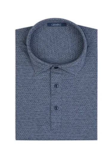 Germirli Navy Blue Piquet Patterned Shirt Collar Regular Fit T-Shirt - 2