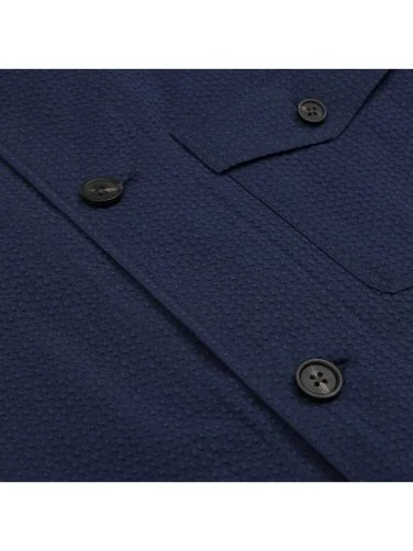 Germirli Navy Blue Seersucker Texture Tailor Fit Cotton Beyoğlu Jacket Shirt - 2