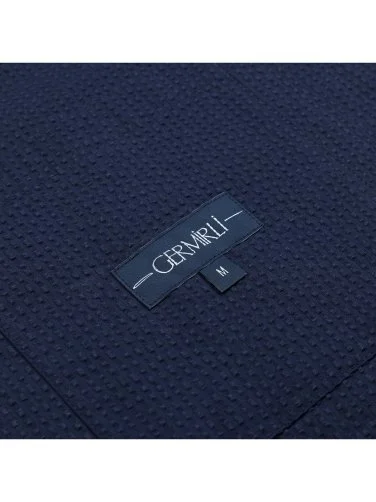 Germirli Navy Blue Seersucker Texture Tailor Fit Cotton Beyoğlu Jacket Shirt - 3