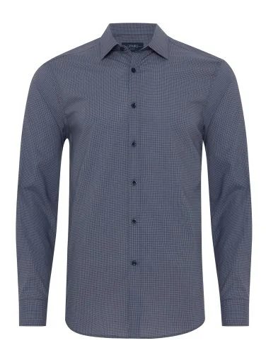 Germirli Navy Blue Small Patterned Soft Collar Tailor Fit Cotton Shirt - 1