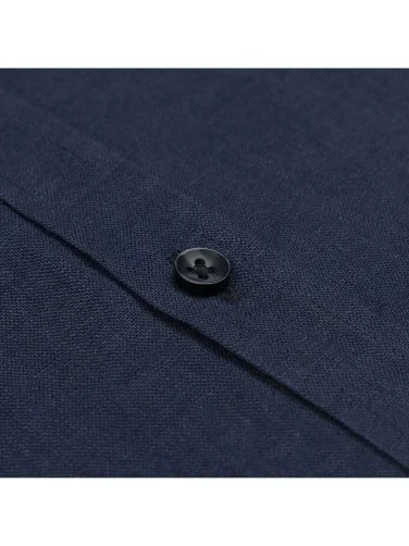 Germirli Navy Blue Soft Collar Tailor Fit Short Sleeve Linen Shirt - 3