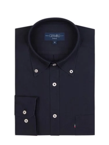 Germirli Navy Button-down Collar Pocket Tailor Fit Sport Oxford Men's Shirt - 2