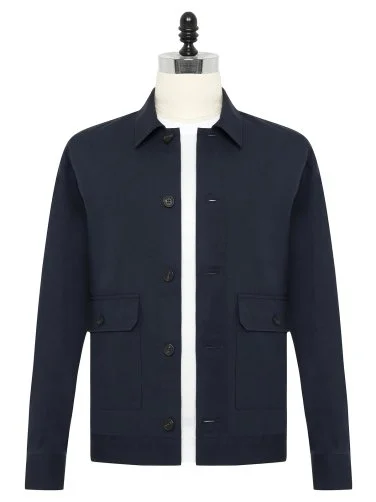 Germirli Navy Blue Color Flap Pocket Linen Cotton Jacket Shirt - 1