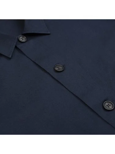 Germirli Navy Blue Color Flap Pocket Linen Cotton Jacket Shirt - 4