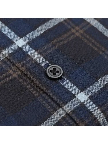 Germirli Navy Blue Flannel Plaid Albiate Button-Down Collar Tailor Fit Cotton Lumberjack Shirt - 3