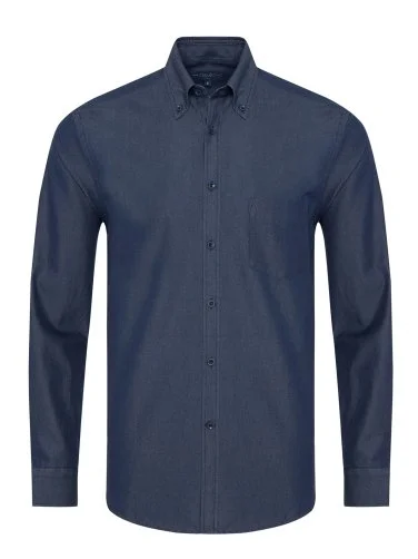Germirli Navy Blue Pocket Button-down Collar Tailor Fit Exclusive Denim Shirt - 1