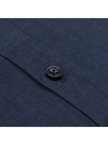Germirli Navy Blue Soft Collar Tailor Fit Linen Shirt - 3